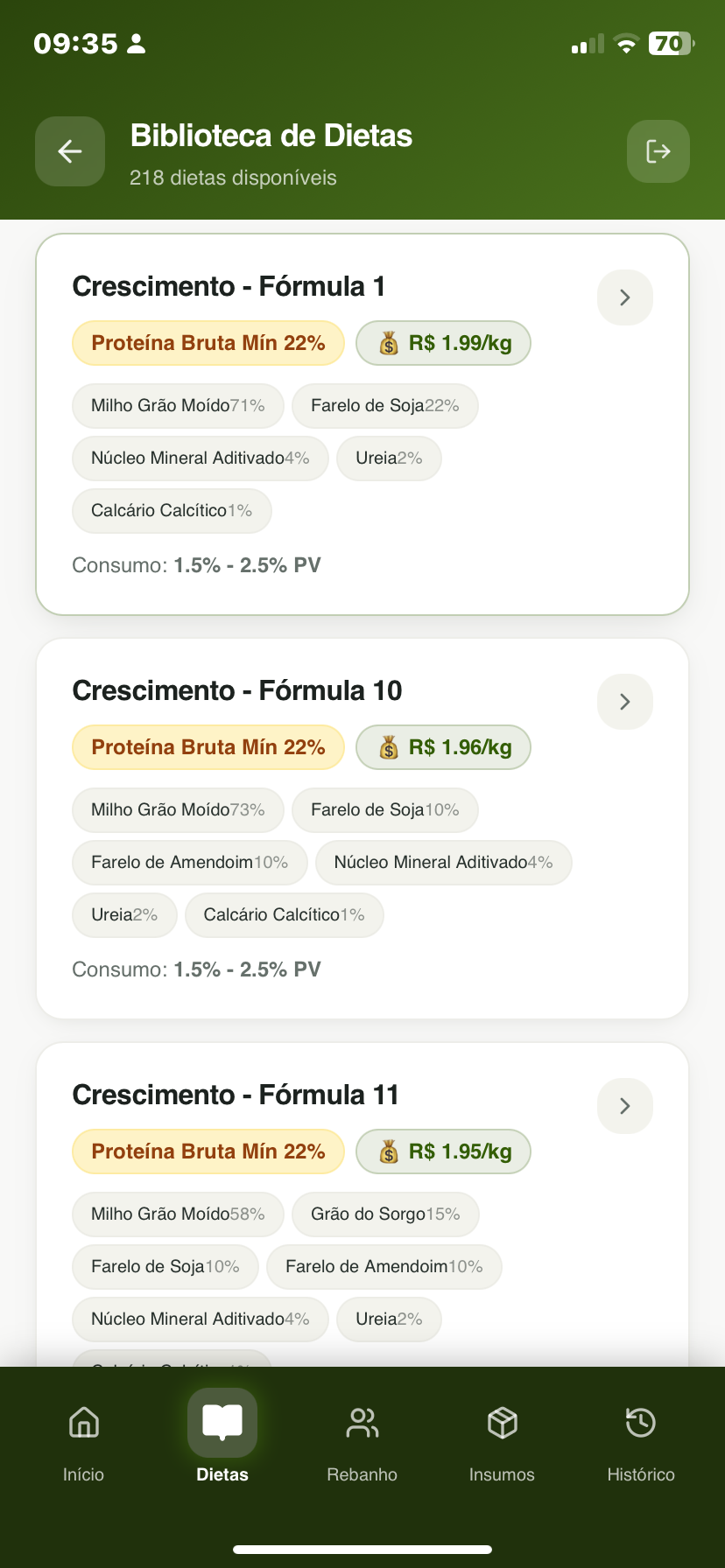 Escolha a formulação