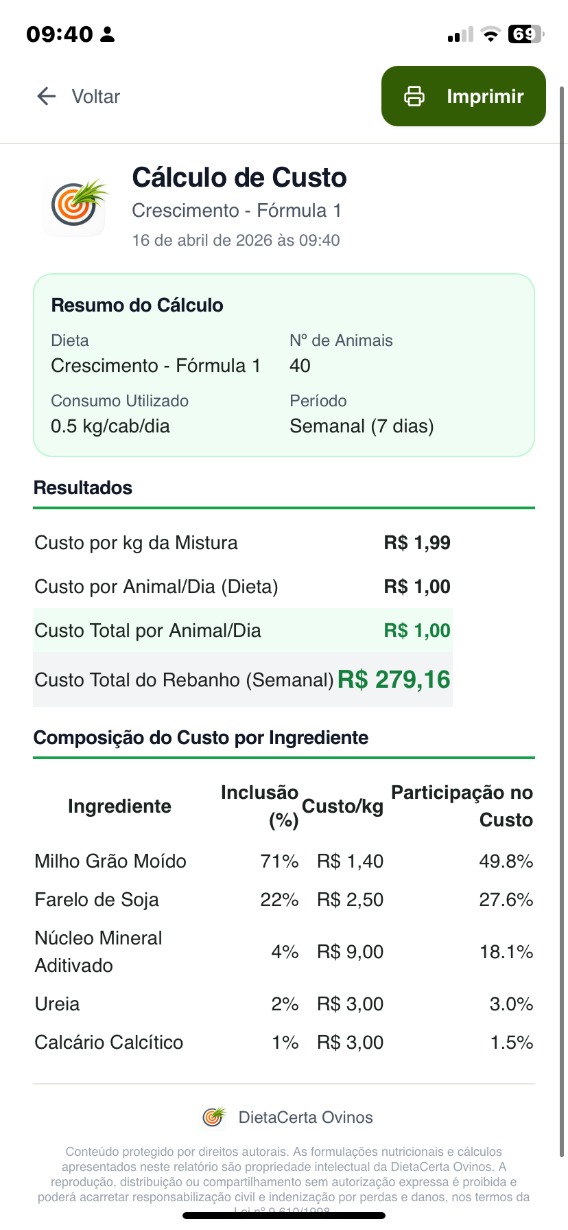 Relatório de Programação Alimentar